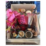 Box lot: glass lamp votive, mugs, floral and