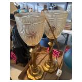Pair of brass glass lamps