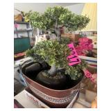 Decorative planter basket with faux bonsai tree