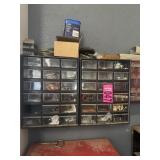(2) Black hardware bins & contents