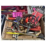 Box lot: Quick grip, hand saw, pipe wrnech,