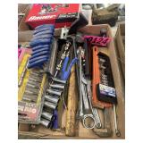 Box lot: Assorted tools, wrenches, T-handle allen