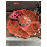 Retro red/orange divided serving tray set with