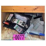 Drawer lot: Brad nails, fasteners, nail boxes,