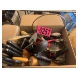Box lot of kitchen tools and utensils (knives,