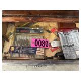 Drawer lot: Bosch spade bit set, woodworking