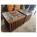 (2) Slate top and storage end tables