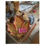 Plastic tub of holiday cermaic dishes and d©cor