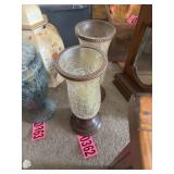 (2) Matching Tall Crackle Glass Pedestal Vases