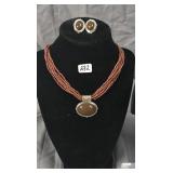 Multilayer brown bead necklace with matching