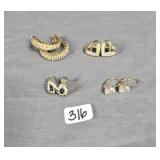 (4) gold tone earring sets with crystal settings