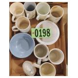 Flat of assorted coffee mugs bowl snowglobe