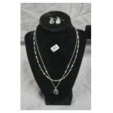 Silver toned beaded layered necklace with pendant