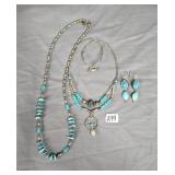 (2) sliver tone and turquoise necklaces with