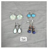 (4) sets of sliver tone earring featuring blue