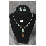 Turquoise and orange medallion and pendant