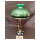 Vintage green glass parlor style lamp w/ metal