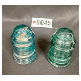 (2) sm green glass insulators