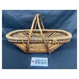 Primitive woven handled gathering basket 18"x10"