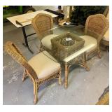 Glass top wicker table set with (3) chairs