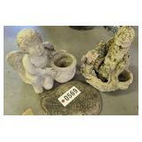 (3) small cement outdoor yard ornaments