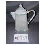 Vintage gray 6.5" graniteware coffee pot with lid