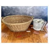 Large woven gathering basket, vintage wallpaper