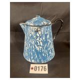 Blue and white graniteware 1 gallon coffee pot,