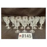 Set of 12 cut glass stemmed wine glasses
