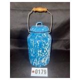 Blue and white 9" graniteware lidded pail