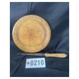 Primitive wood bread plate and knife