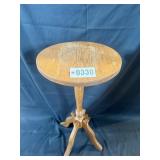 Oak pedestal side table with tripod base
