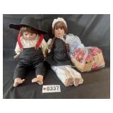 (2) large Amish baby dolls and apple baskets, 23"