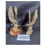 (2) brass eagle figurines - 1 on wood base