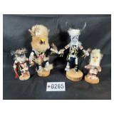 (4) Native American Kachina dolls with feather