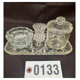 Pressed glass floral etched vanity set