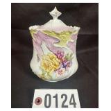 RS Prussia 6" molded floral covered biscuit jar