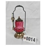 Antique Victorian cranberry glass pickle castor