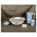 5 pc Antique Victorian blue floral Mona Pattern