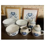 8pc Blue Heart Country stoneware kitchen set: