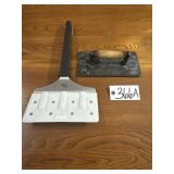 Cast iron grill press w/ wood handle & Pampered