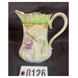 RS Prussia 8" floral tankard  w/ green band