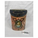 Antique Victorian painted storage tin w/ hinged