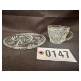 Cut glass dessert plates & cups (12) plates & (7)