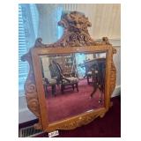 Antique Victorian carved oak beveled glass wall