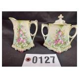 RS Prussia pink rose creamer & covered sugar set