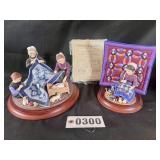 (2) Amish quilt scenes - poly resin on wood base,