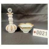 2 pc - Milk glass w/ gold gilt decor perfume