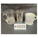 3 pc - ceramic mug, pattern glass & mug