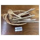 Basket of wooden kitchen utensils - spoons